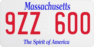 MA license plate 9ZZ600