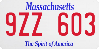 MA license plate 9ZZ603