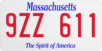 MA license plate 9ZZ611