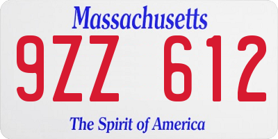 MA license plate 9ZZ612