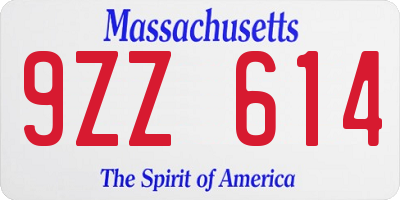 MA license plate 9ZZ614