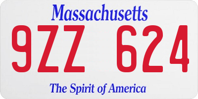 MA license plate 9ZZ624