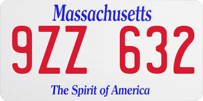 MA license plate 9ZZ632