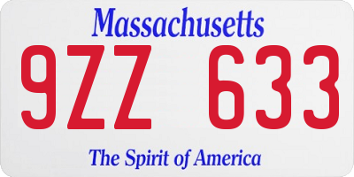 MA license plate 9ZZ633