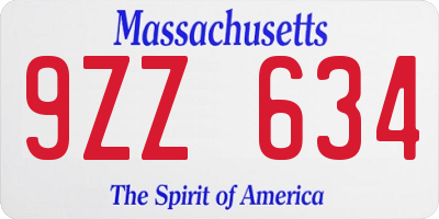 MA license plate 9ZZ634