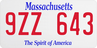 MA license plate 9ZZ643