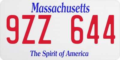 MA license plate 9ZZ644