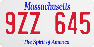 MA license plate 9ZZ645