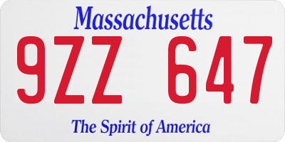 MA license plate 9ZZ647