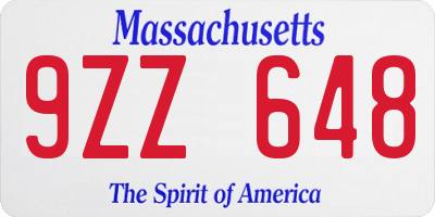 MA license plate 9ZZ648