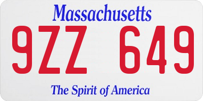 MA license plate 9ZZ649