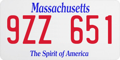 MA license plate 9ZZ651