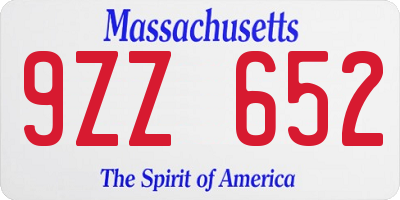 MA license plate 9ZZ652