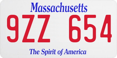 MA license plate 9ZZ654