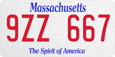 MA license plate 9ZZ667