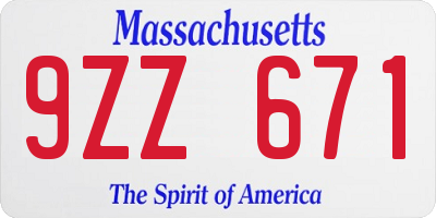 MA license plate 9ZZ671