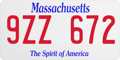 MA license plate 9ZZ672