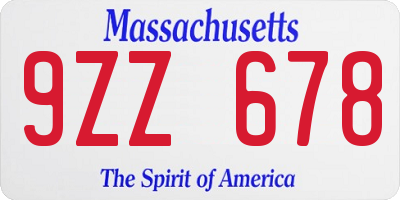 MA license plate 9ZZ678