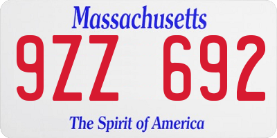 MA license plate 9ZZ692