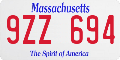 MA license plate 9ZZ694