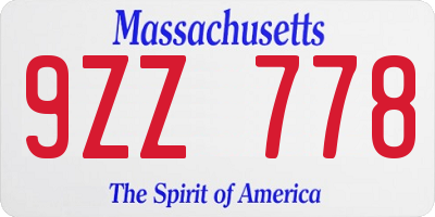 MA license plate 9ZZ778