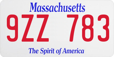 MA license plate 9ZZ783