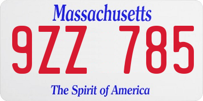 MA license plate 9ZZ785