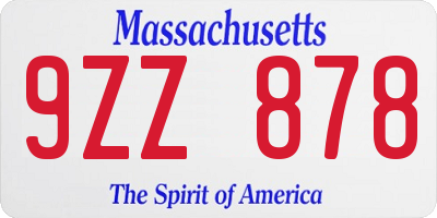 MA license plate 9ZZ878