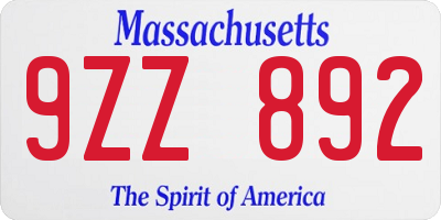 MA license plate 9ZZ892