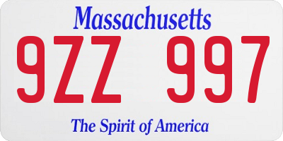 MA license plate 9ZZ997