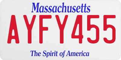 MA license plate AYFY455
