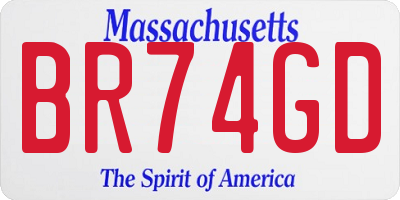 MA license plate BR74GD