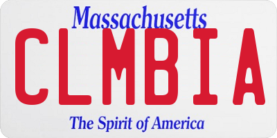 MA license plate CLMBIA