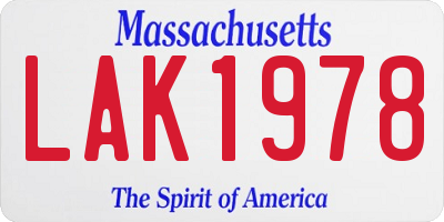 MA license plate LAK1978