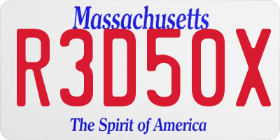 MA license plate R3D50X