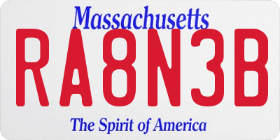 MA license plate RA8N3B