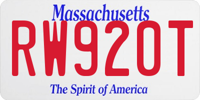 MA license plate RW920T