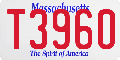 MA license plate T3960