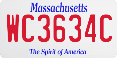 MA license plate WC3634C