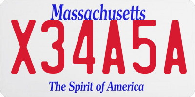 MA license plate X34A5A