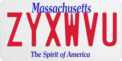 MA license plate ZYXWVU