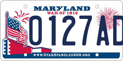 MD license plate 0127ADK