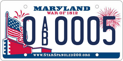 MD license plate 0AB0005