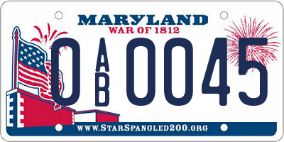 MD license plate 0AB0045