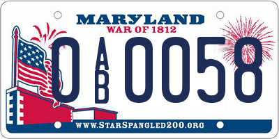 MD license plate 0AB0058