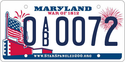 MD license plate 0AB0072