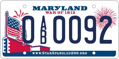 MD license plate 0AB0092