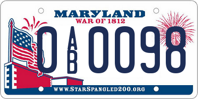 MD license plate 0AB0098
