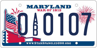 MD license plate 0AB0107