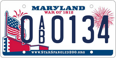 MD license plate 0AB0134